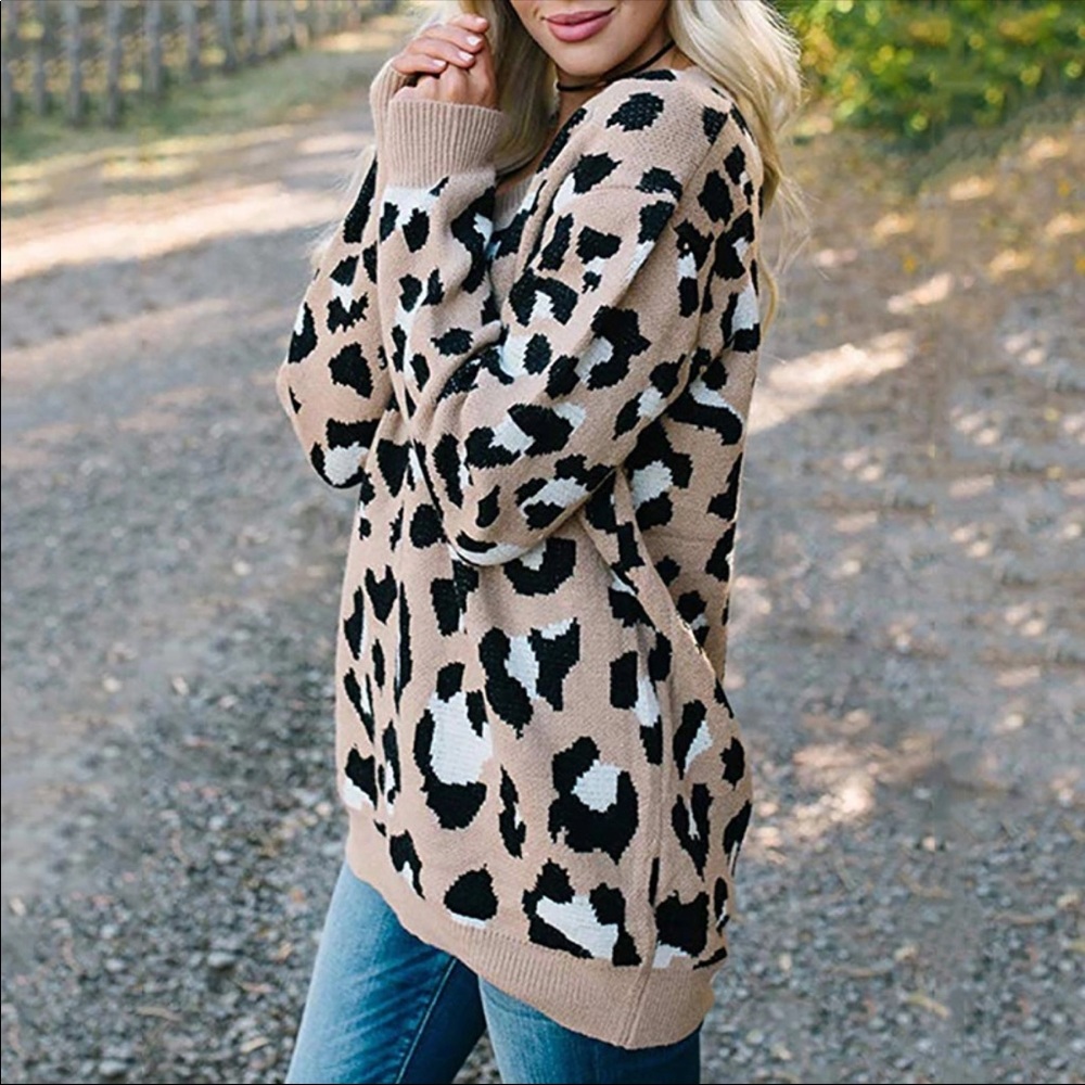 Sale! Leopard V Neck Sweater in Taupe - Picture 3 of 7